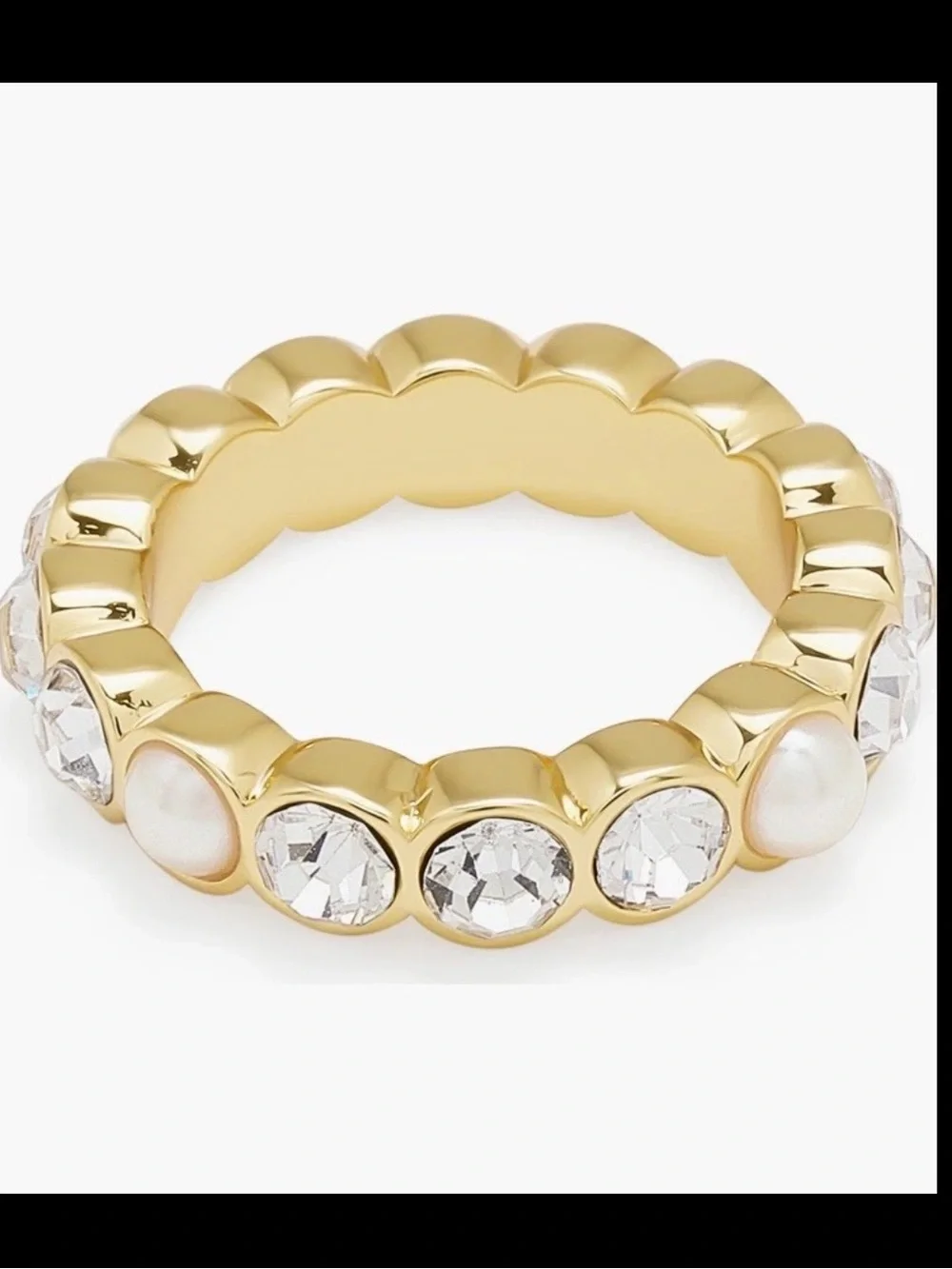 NEW KURT GEIGER LONDON Faux Pearl Crystal Goldtone Band Ring, Size 7 or 8